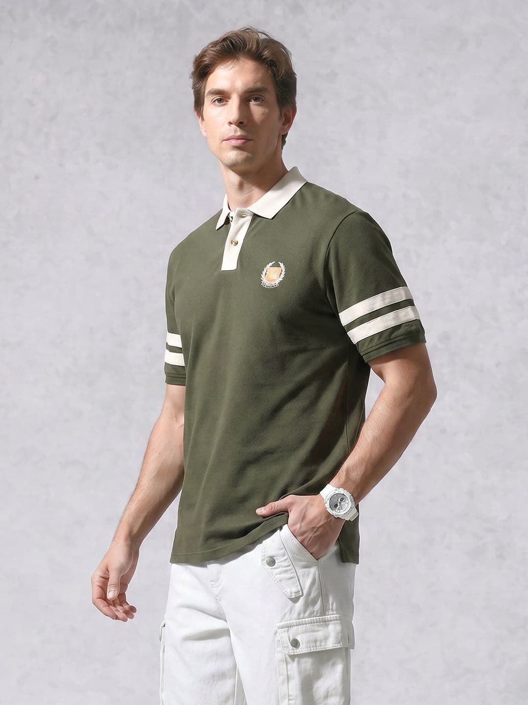 WROGN Striped Polo Collar Pure Cotton Comfort Fit T-shirt - view 1