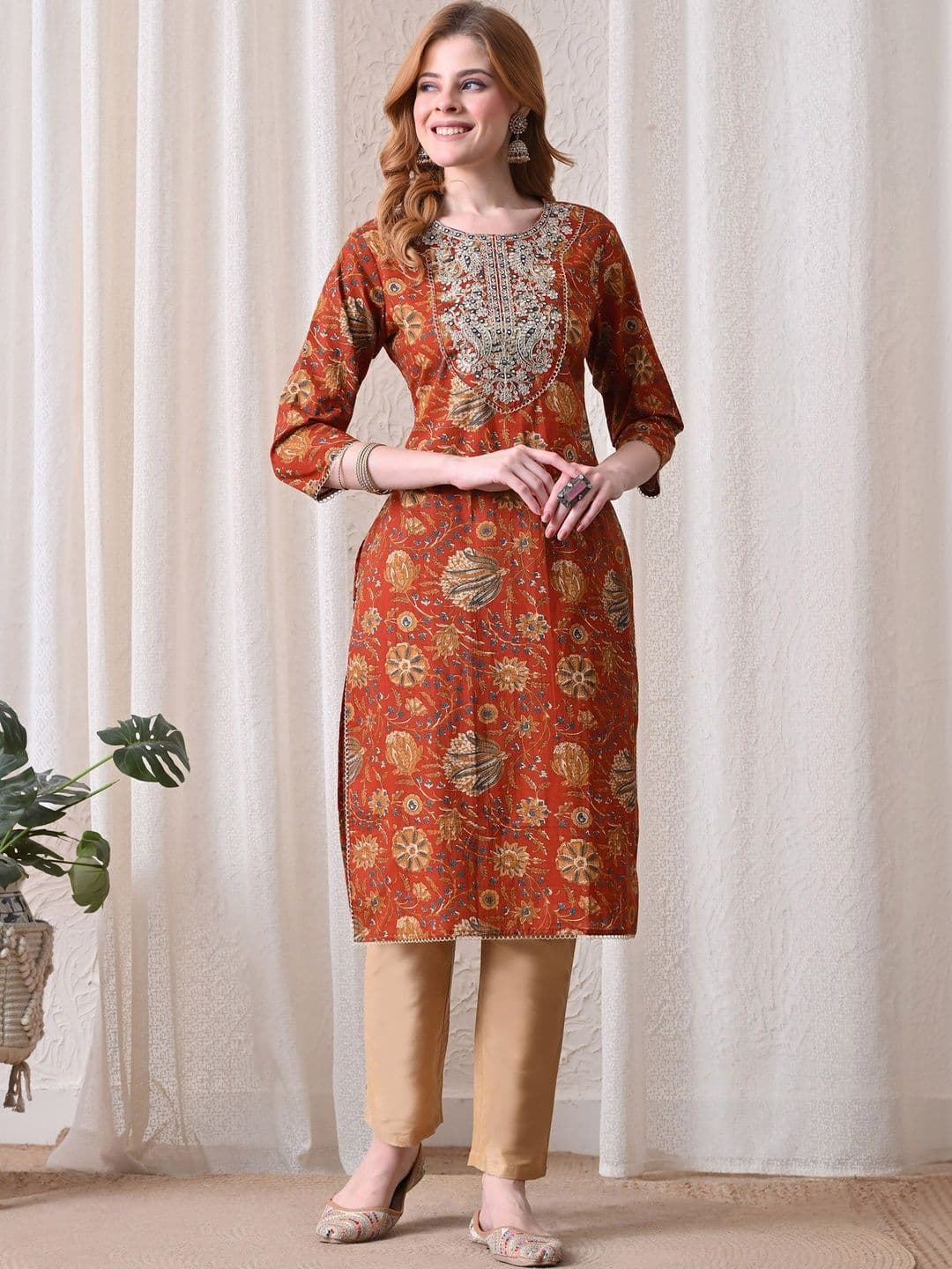 KJTRENDS Women Ethnic Motifs Printed Mirror Work Kurta - view 1