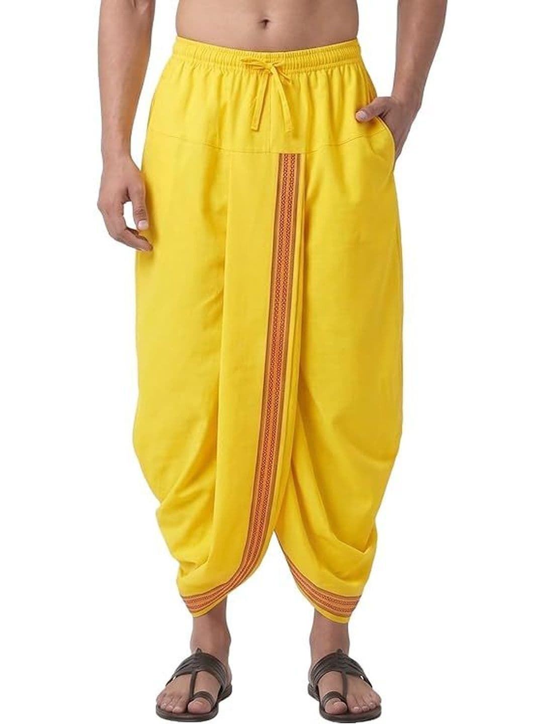 RAMESHWARAM FABRICS Men Yellow Ready To Wear Dhoti Pant With Pocket - view 1