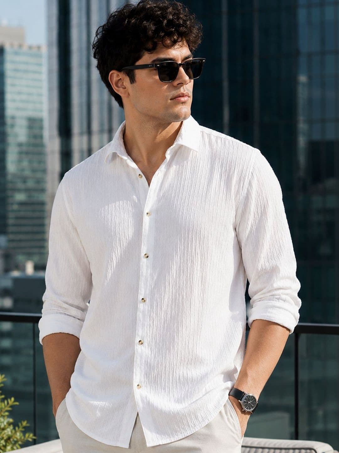 Urbano Plus Men Spread Collar Textured Cotton Casual Shirt - view 1