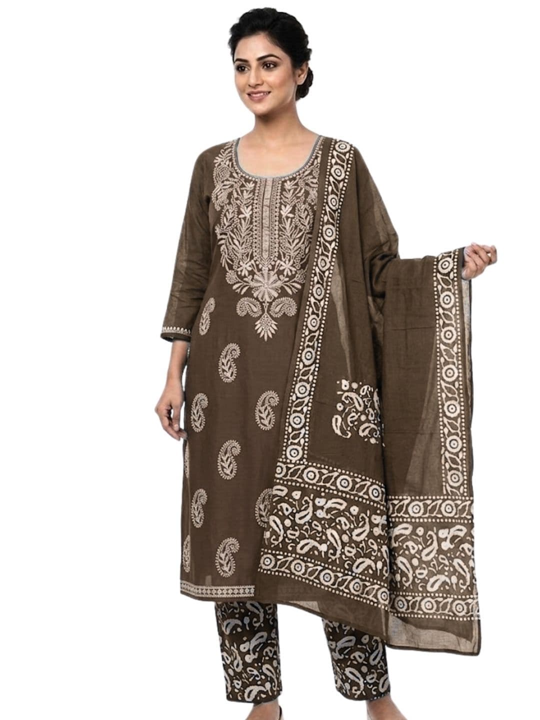 Bombay Batik Embroidered Pure Cotton Unstitched Dress Material - view 1