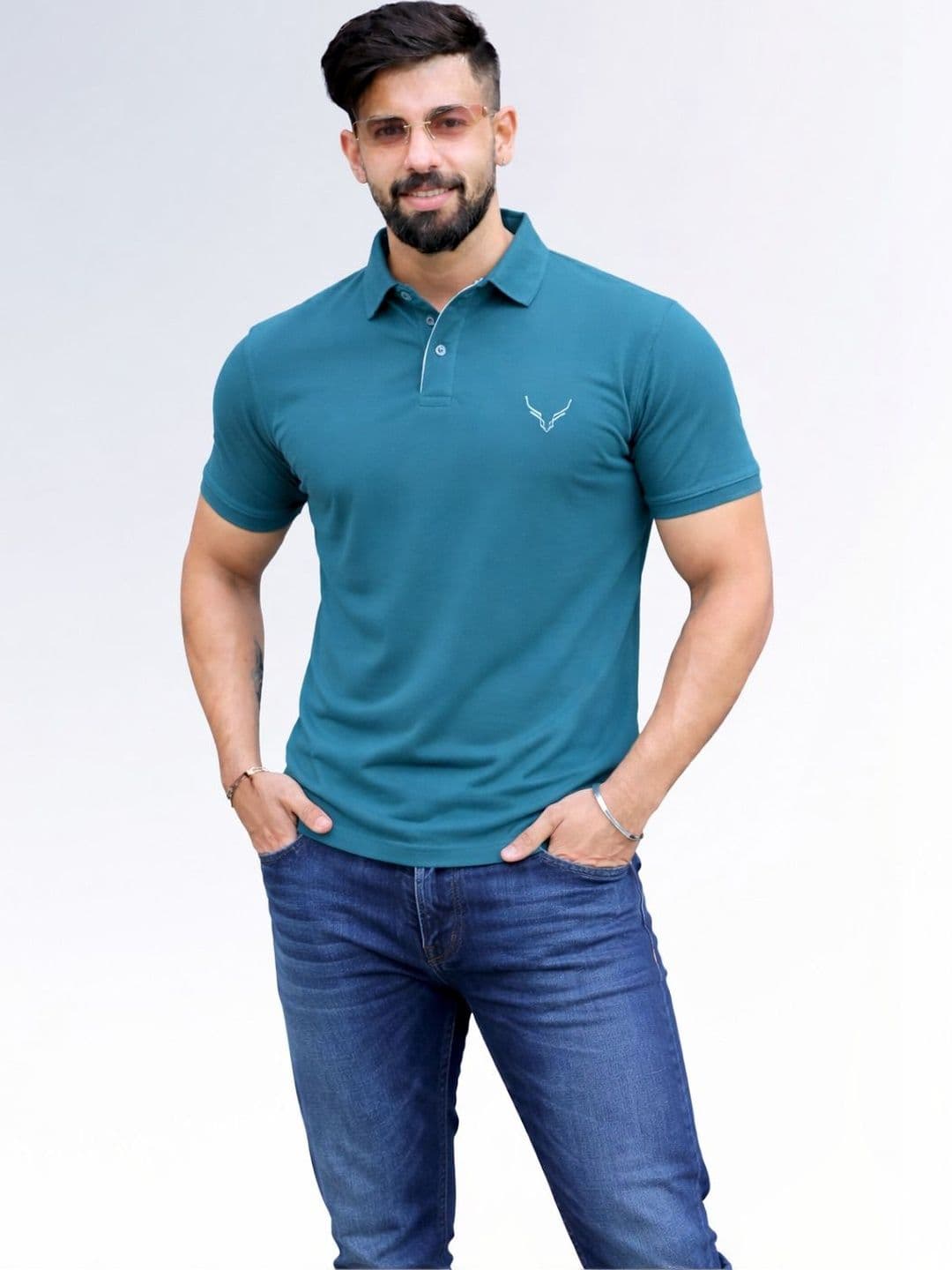 HANABY Teal Muscle Fit Polo Collar T-shirt - view 1