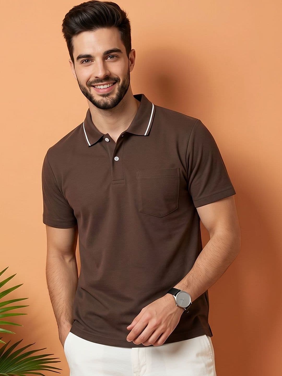 HERE&NOW Men Polo Collar Pockets T-shirt - view 1