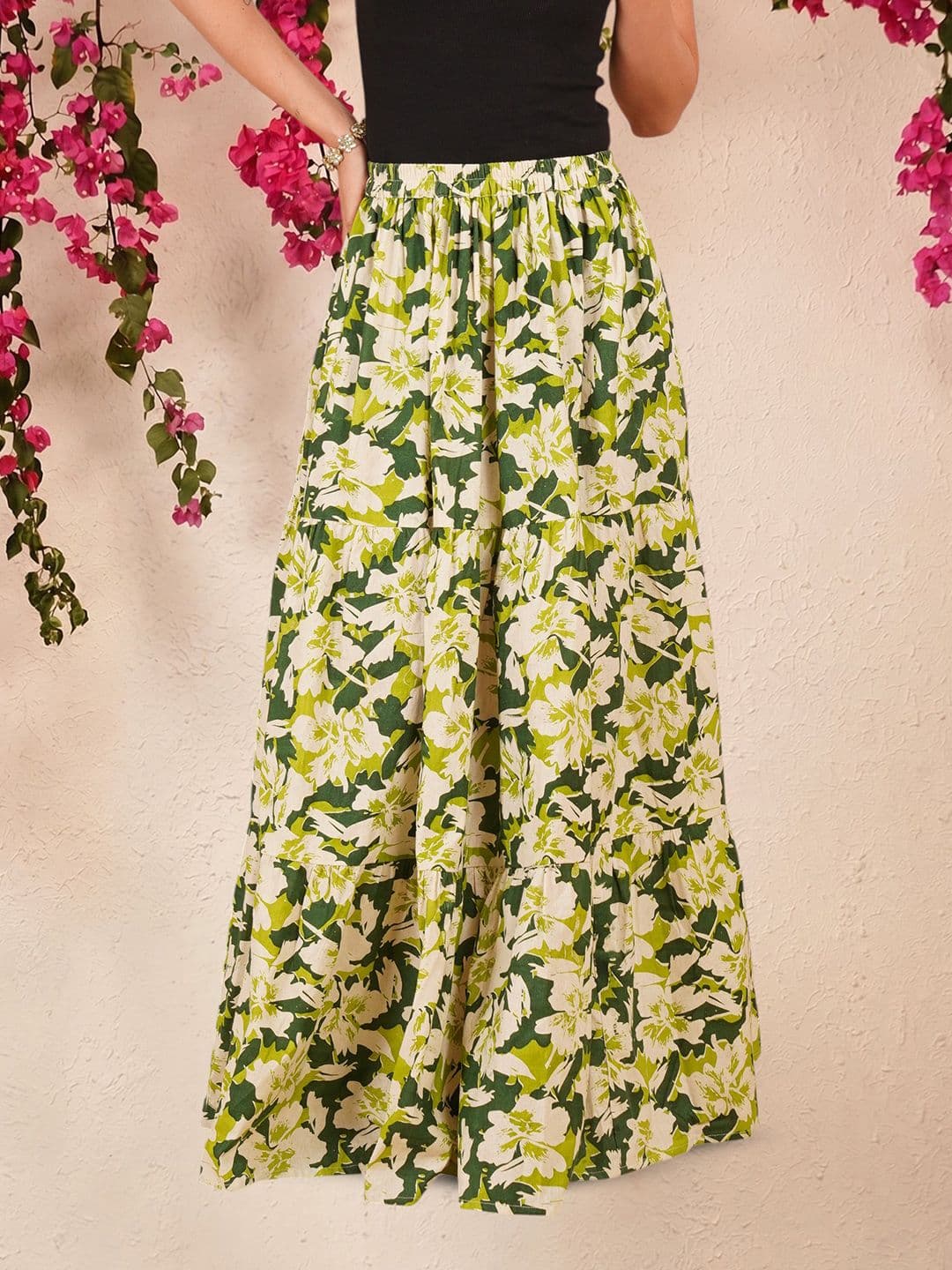 Ethic Glance Women Pure Cotton Floral Maxi Flared Skirt - view 1