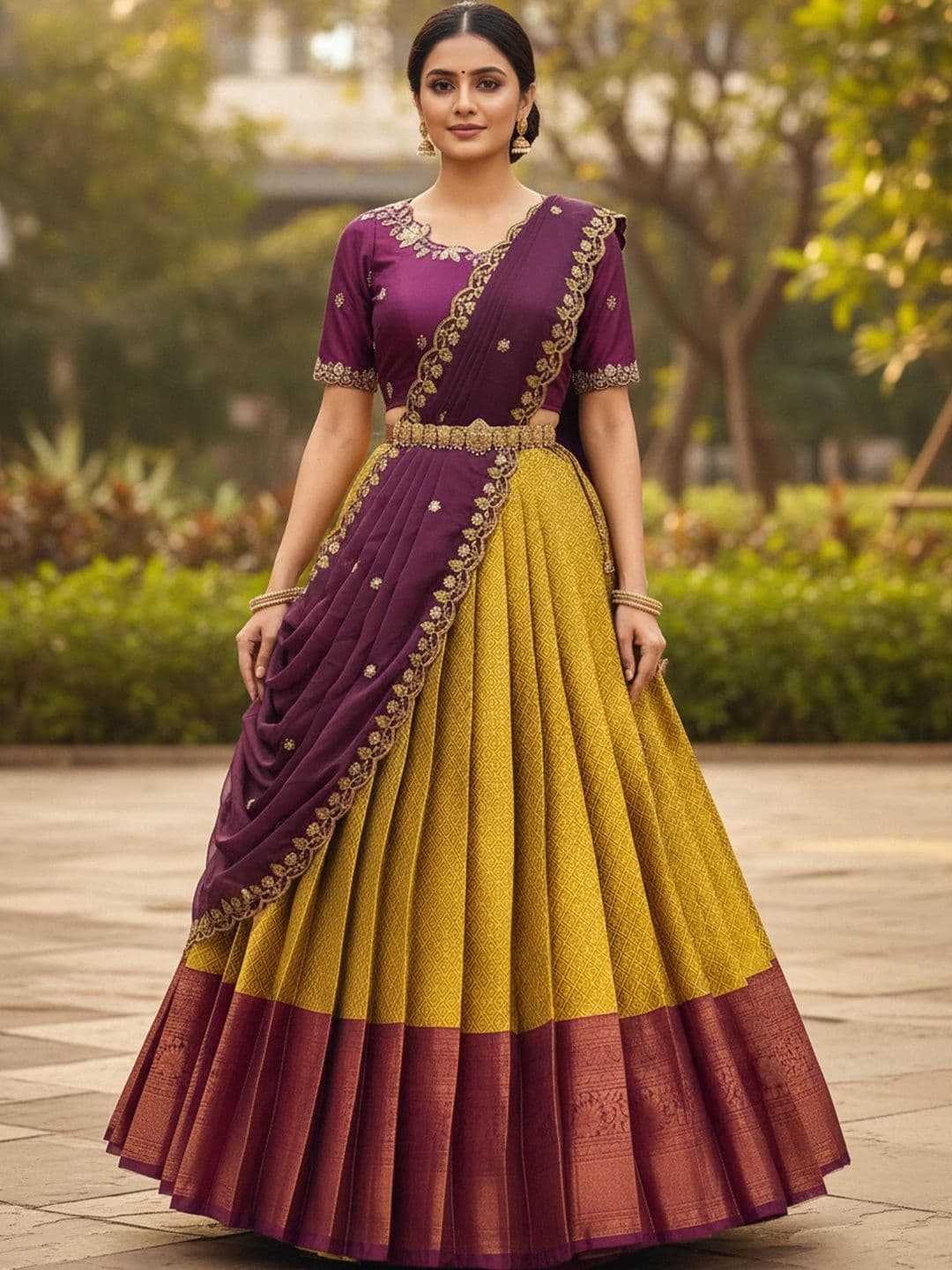 Pink Bindi Embellished Beads and Stones Unstitched Lehenga & Blouse With Dupatta - view 1