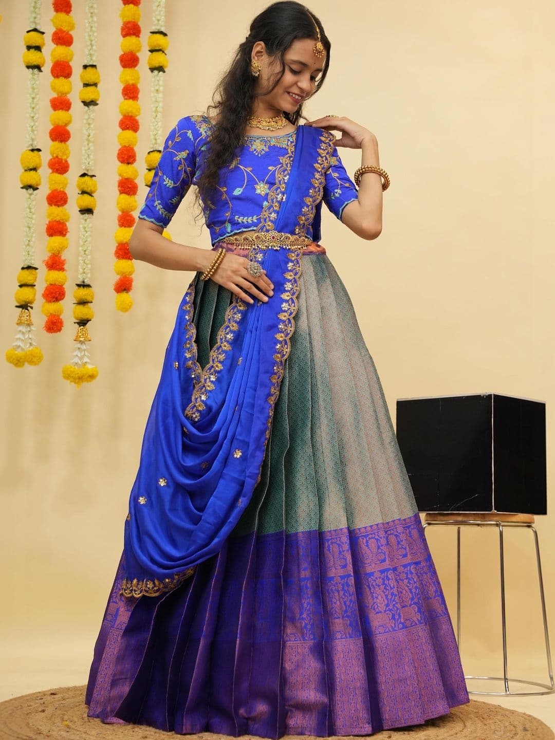 Pink Bindi Embroidered Thread Work Unstitched Lehenga & Blouse With Dupatta - view 1