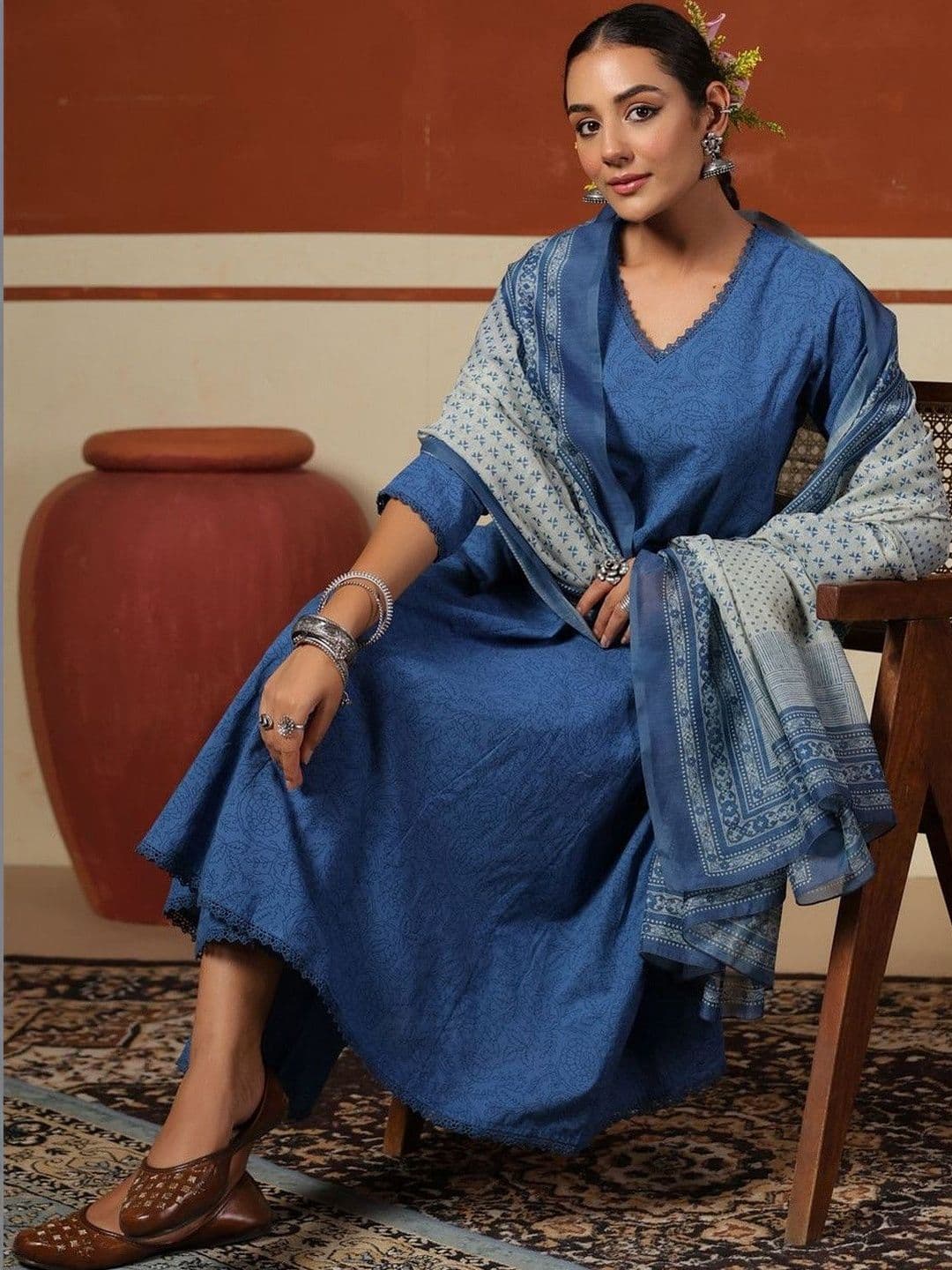 anayna Women Ethnic Motifs Printed Regular Pure Cotton Kurta with Trousers & With Dupatta - view 1