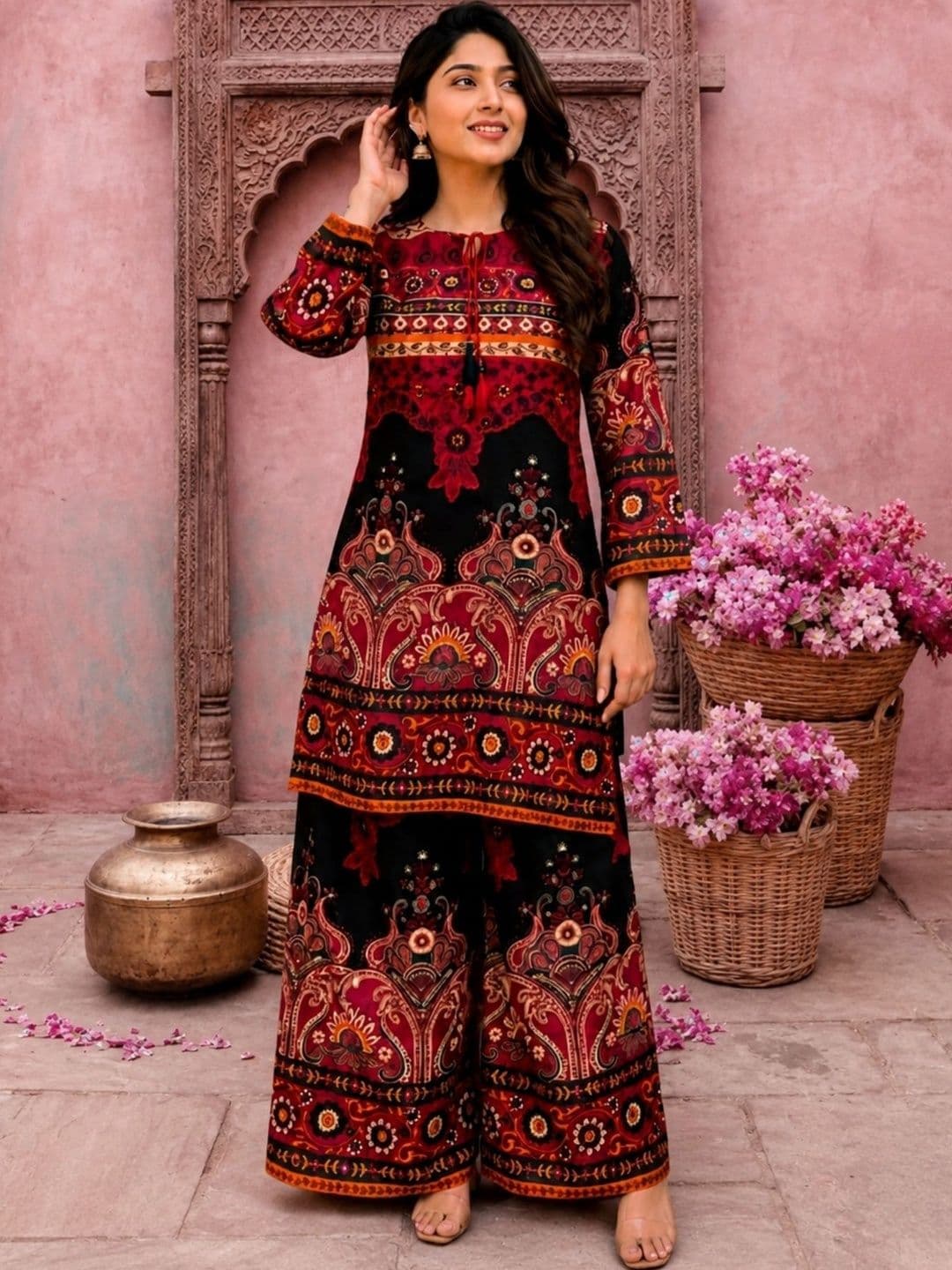 NAVYAAZRI Cotton Printed Tunic with Palazzos - view 1