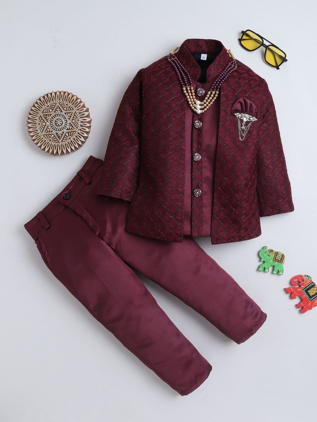 Sangria Boys Embroidered Sherwani & Trouser Set - view 1
