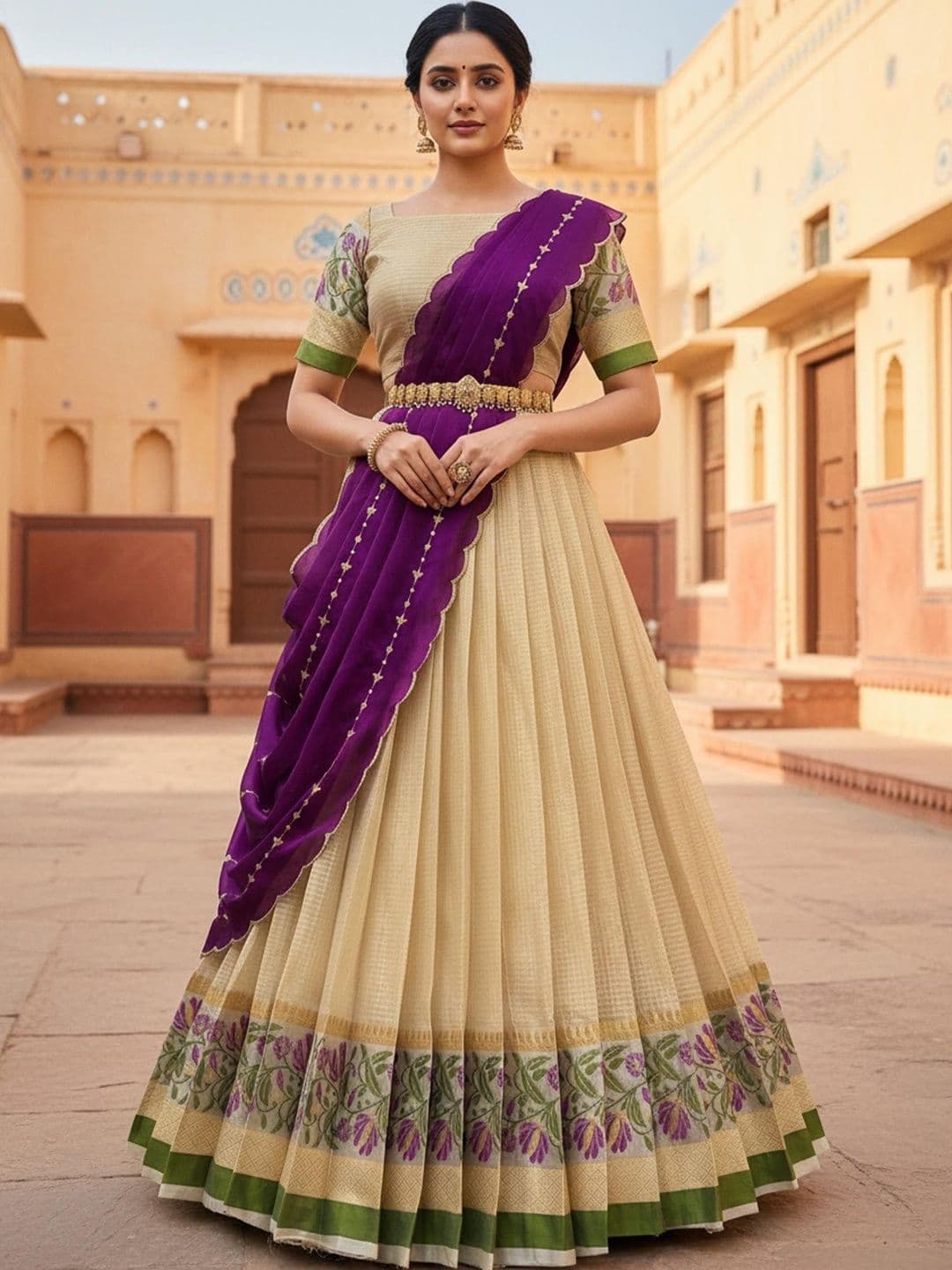 Pink Bindi Embellished Sequinned Unstitched Lehenga & Blouse With Dupatta - view 1