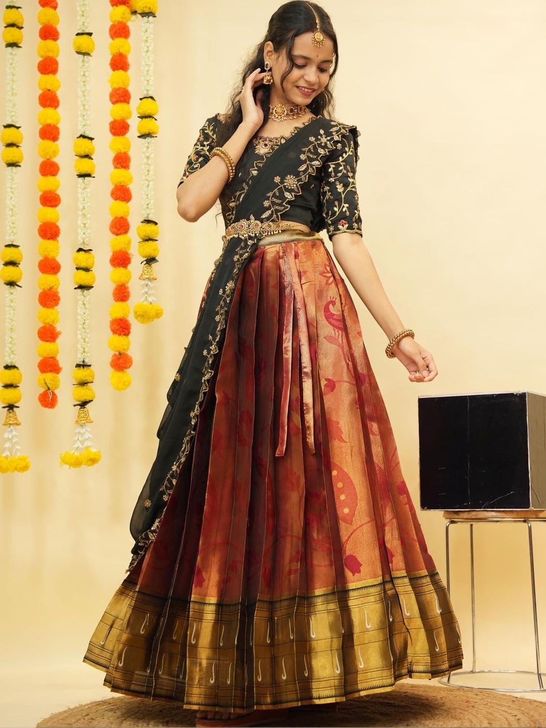 Pink Bindi Embroidered Thread Work Unstitched Lehenga & Blouse With Dupatta - view 1