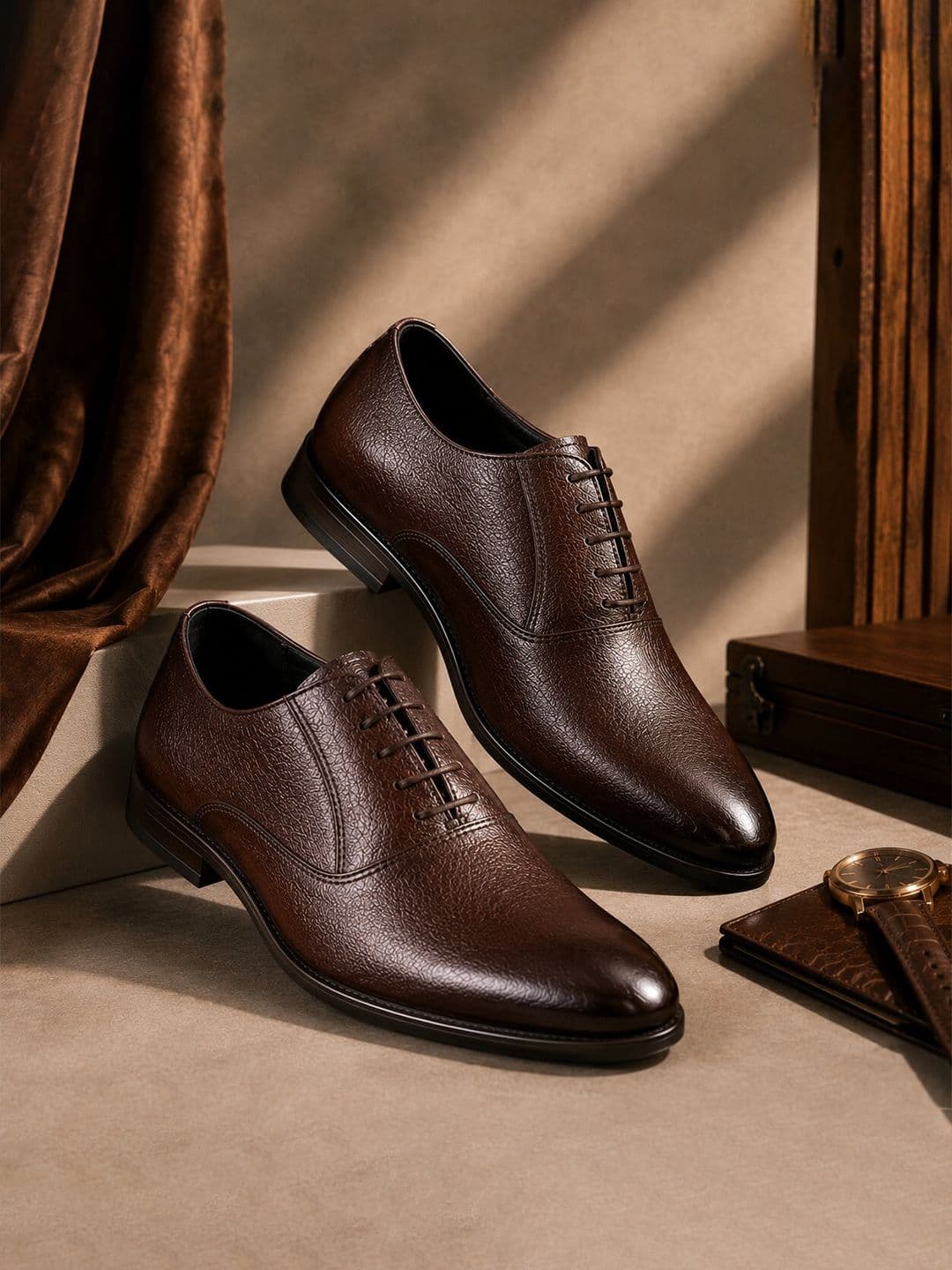 Provogue Men Textured Leather Pointed Toe Lace-Ups Formal Oxfords - view 1