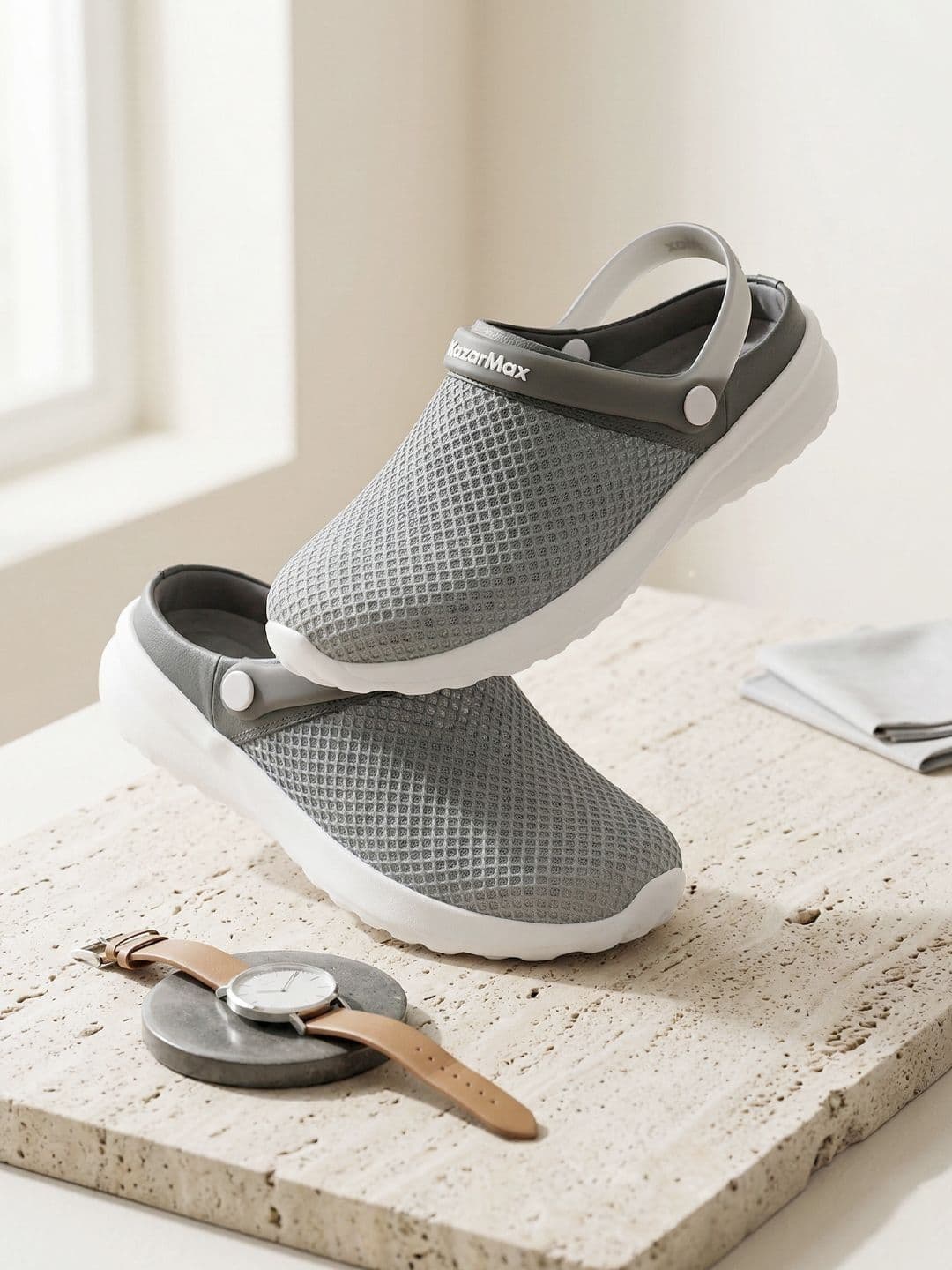 KazarMax Men Grey Ombre Mesh Comfort Fit Lightweight Clogs Sandal with Backstrap - view 1