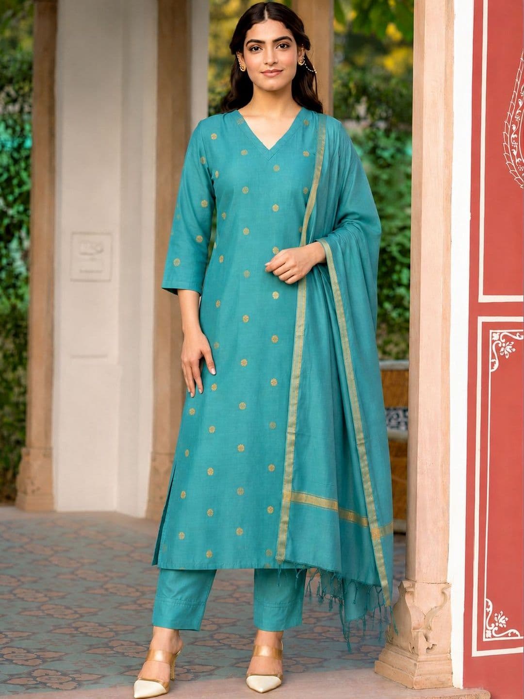 Sangria Women Ethnic Motifs Printed Regular Kurta with Trousers & With Dupatta - view 1