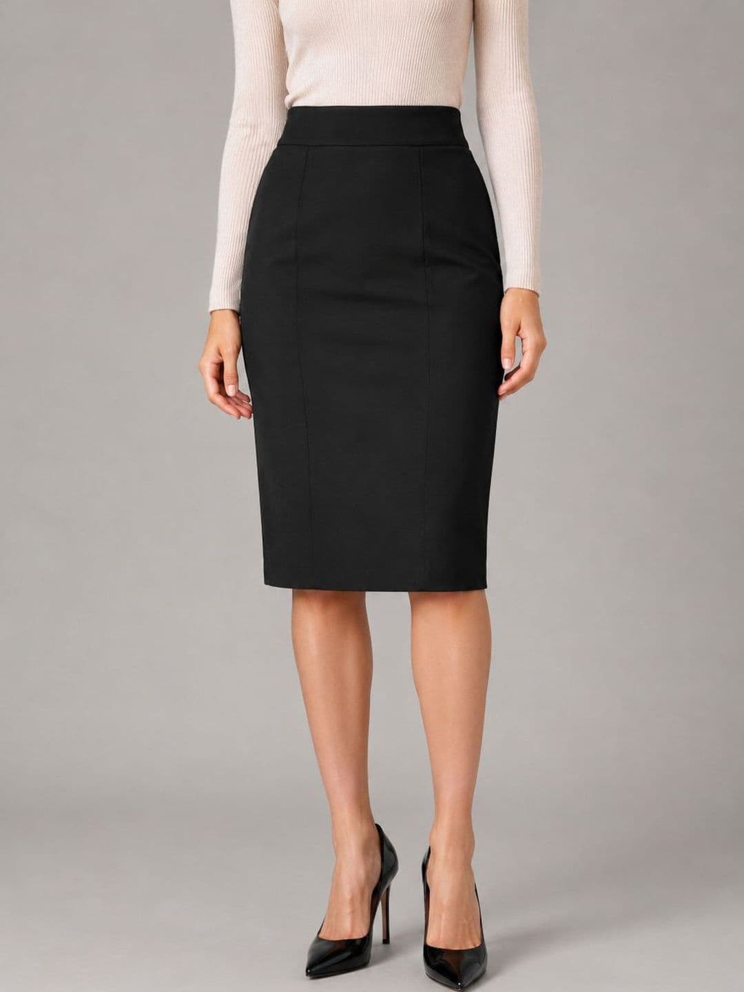 STYLE ACCESS Women Scuba Back Slit Knee Length Pencil Skirt - view 1