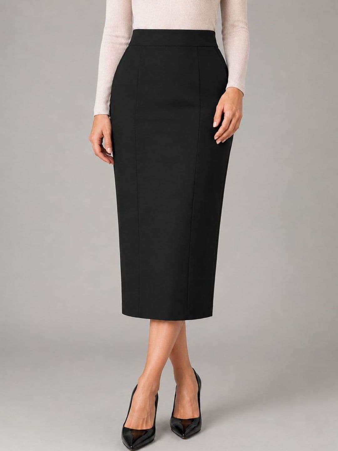 STYLE ACCESS Women Scuba Back Slit Midi Pencil Skirt - view 1
