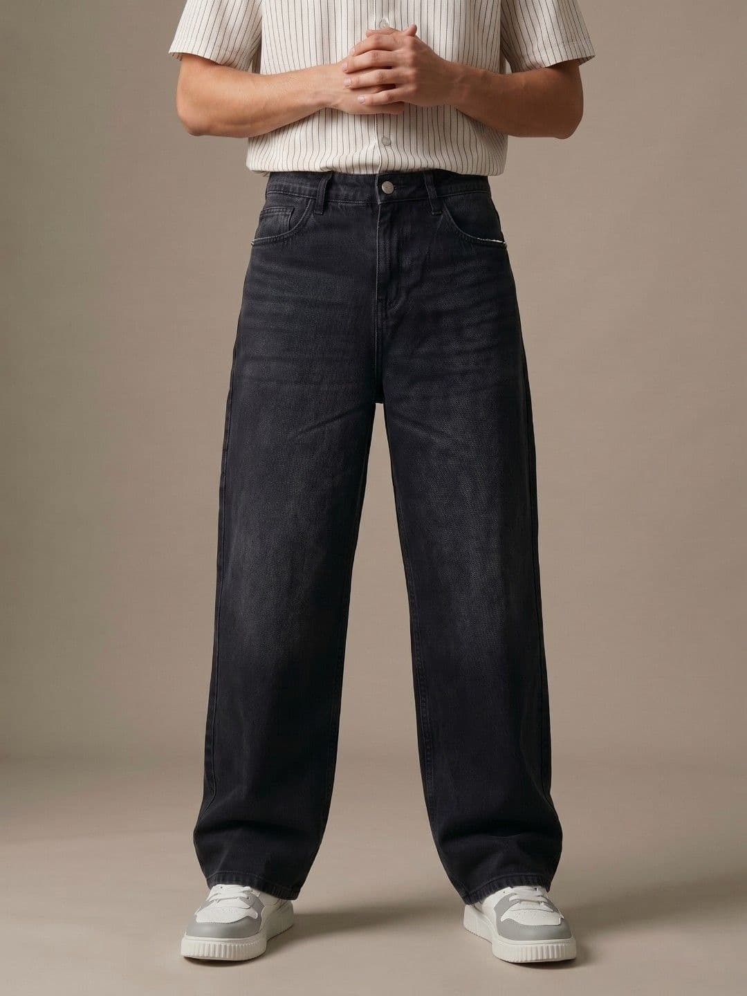 glitchez Men Pure Cotton Wide Leg Light Fade Jeans - view 1