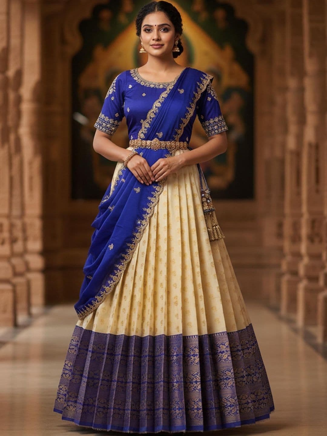 Pink Bindi Embroidered Thread Work Unstitched Lehenga & Blouse With Dupatta - view 1