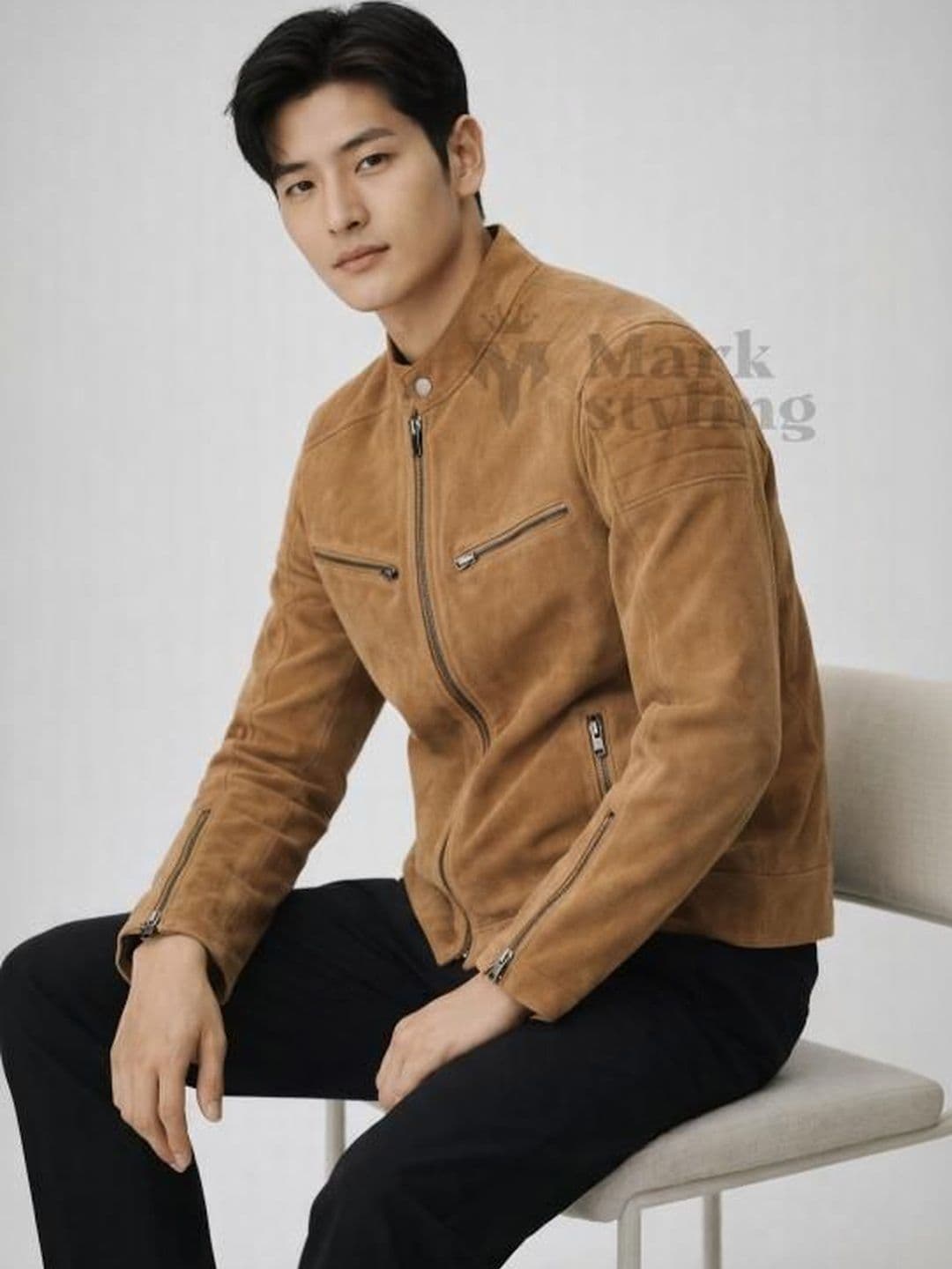 Mark Styling Long Sleeves Leather Biker Jacket - view 1