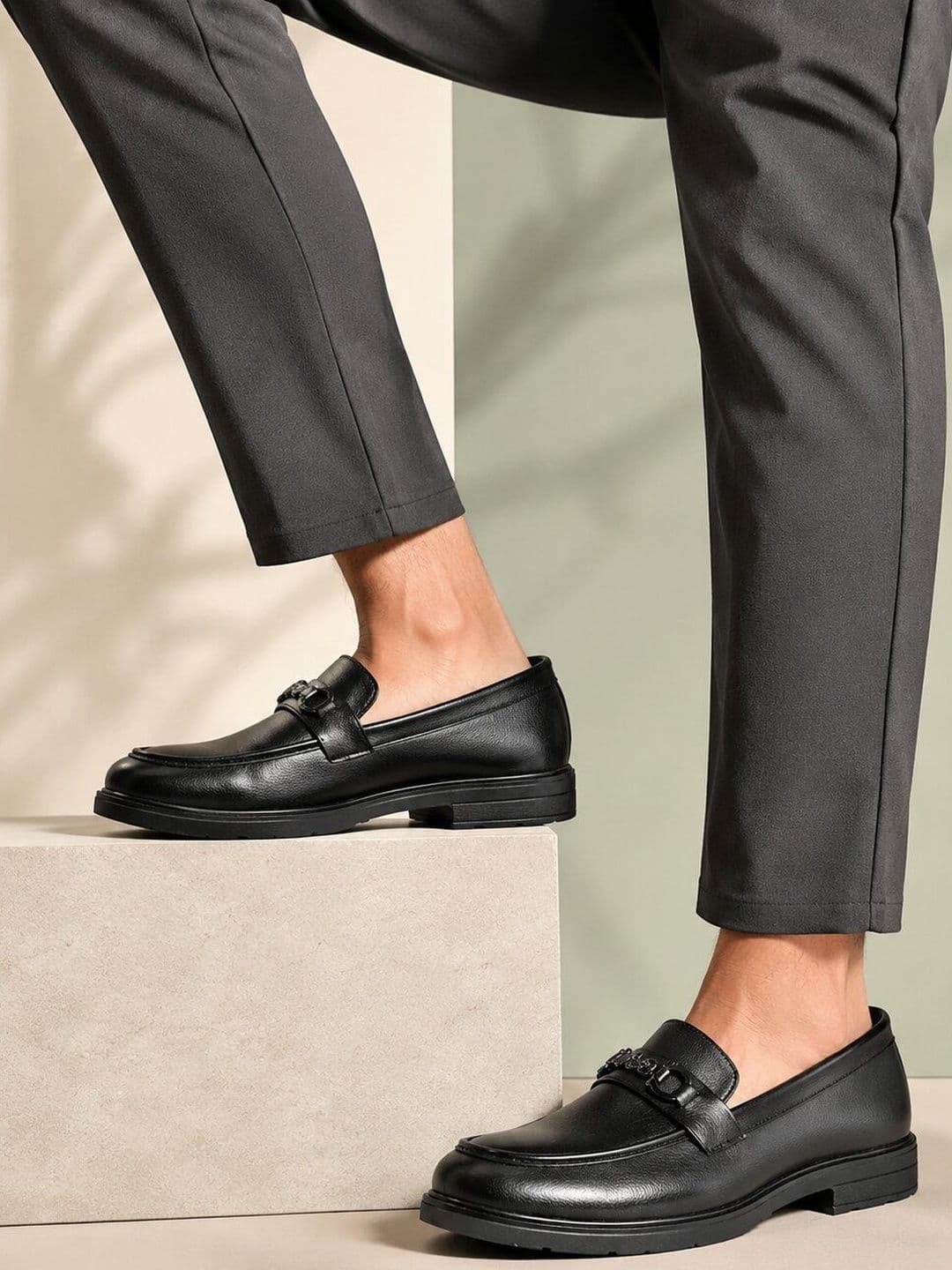HERE&NOW Men Black Synthetic Leather Formal Loafers Slip On Moccasins Horsebit Shoes - view 1