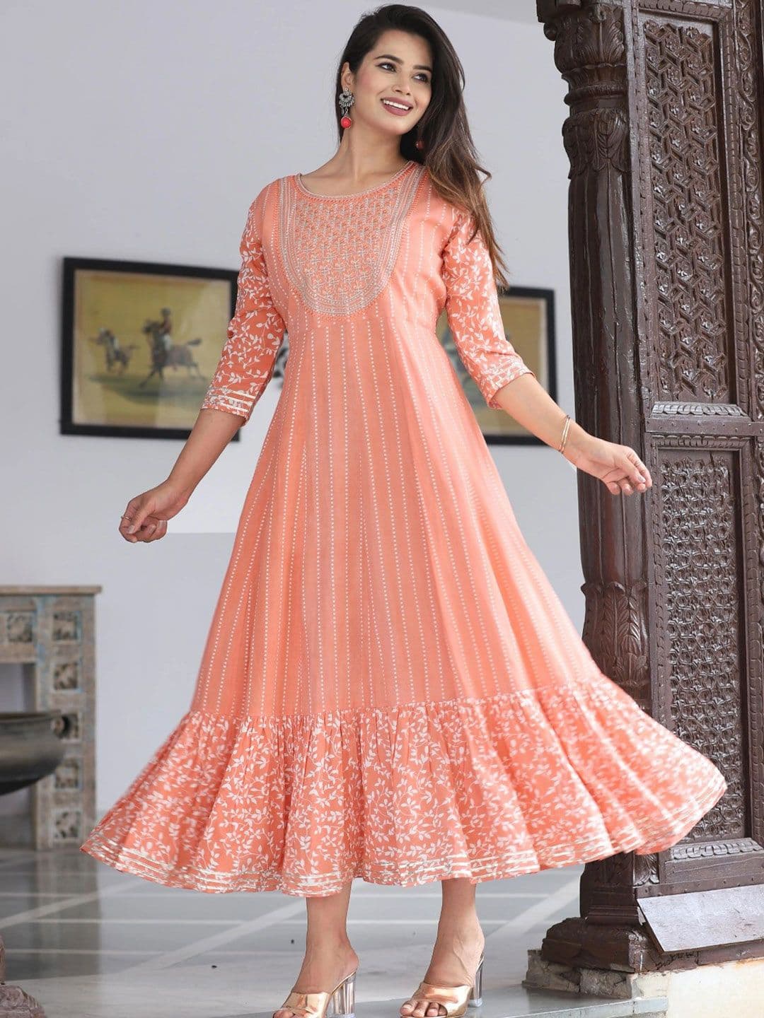 THE S WAY Floral Print Ruffled A-Line Maxi Dress - view 1