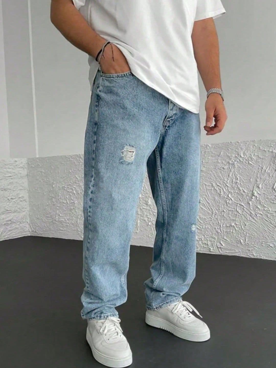R.Code by The Roadster Life Co. Men Regular Fit High-Rise Mildly Distressed Light Fade Stretchable Jeans - view 1
