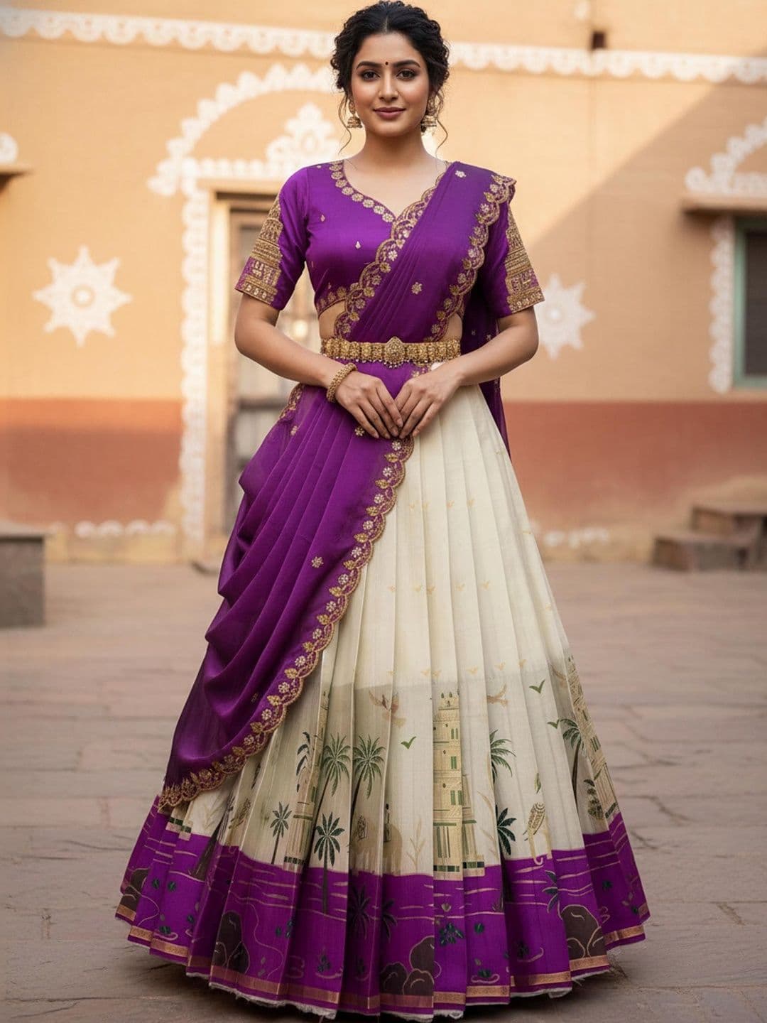 Pink Bindi Embellished Sequinned Unstitched Lehenga & Blouse With Dupatta - view 1