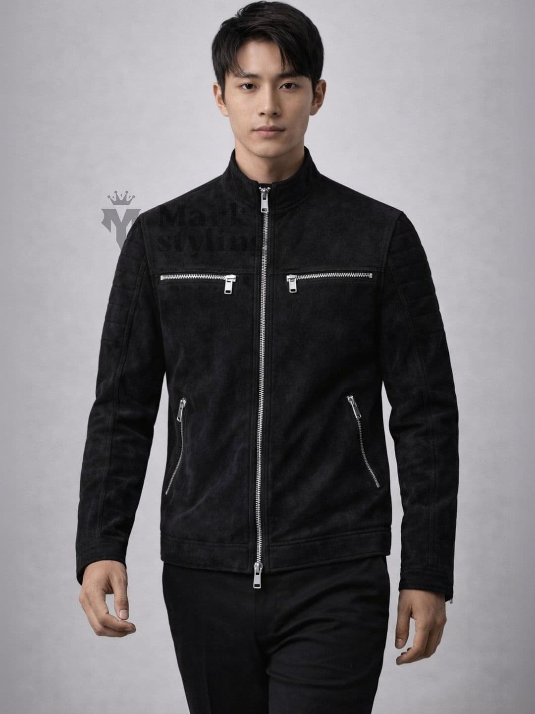Mark Styling Men Leather Biker Jacket - view 1