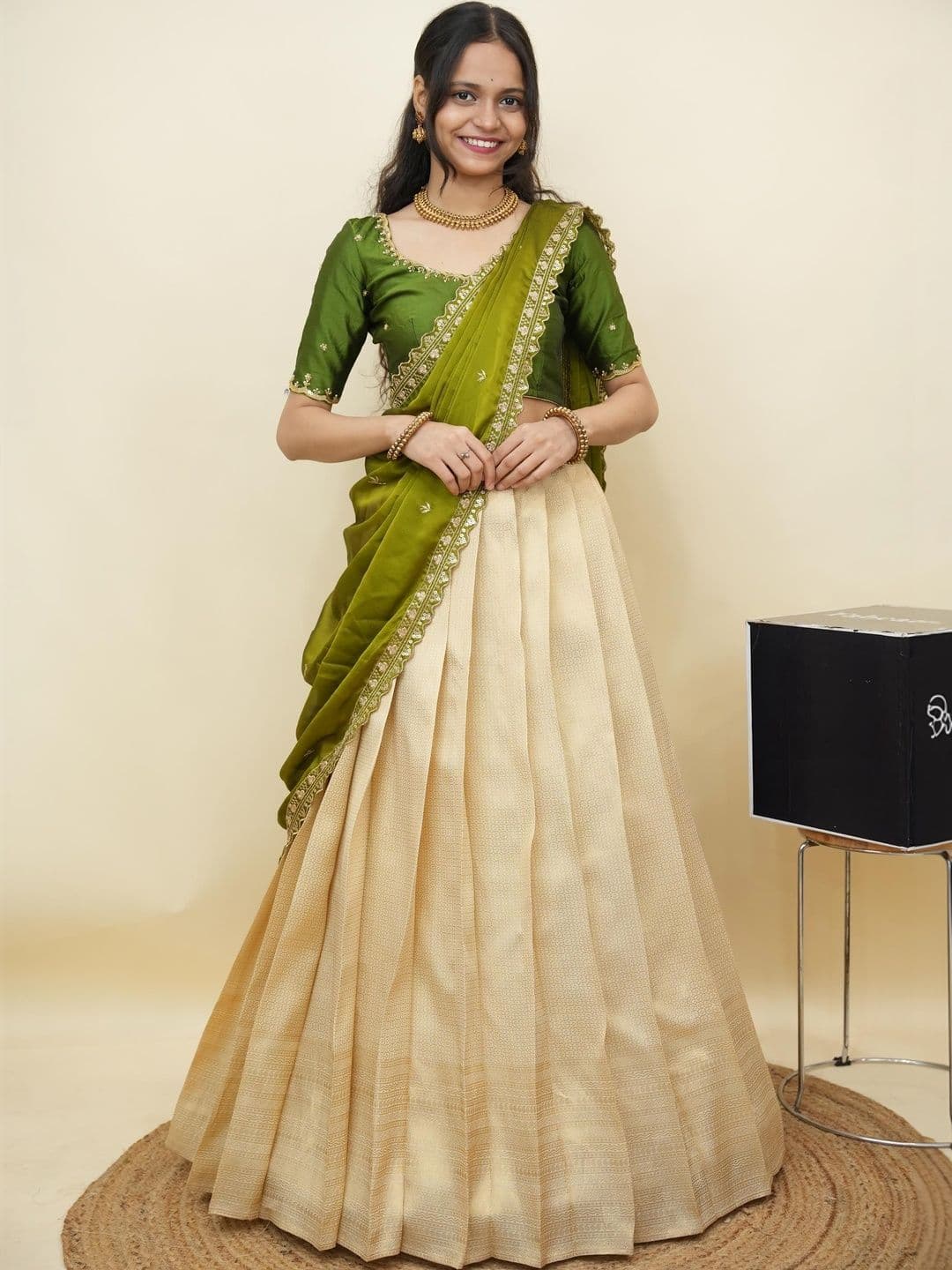 Pink Bindi Embellished Sequinned Unstitched Lehenga & Blouse With Dupatta - view 1