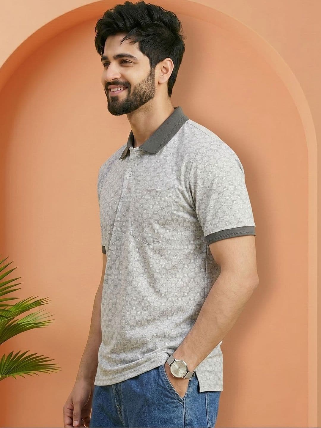 Kook N Keech Colorblocked Printed Polo Collar Short Sleeves Cotton T-shirt - view 1