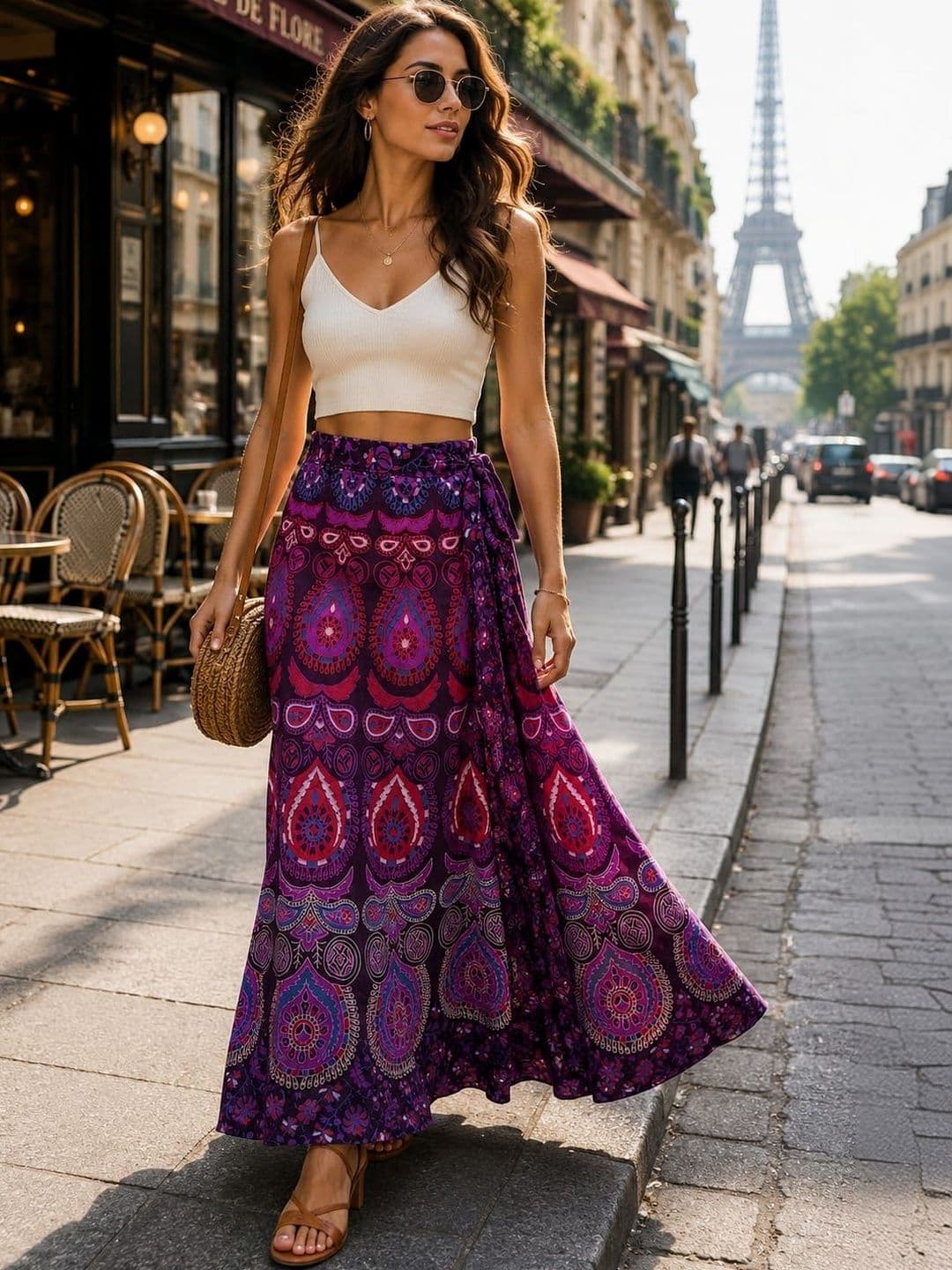 FrionKandy Women Cotton Blend Paisley Bohemian Maxi Wrap Skirt - view 1