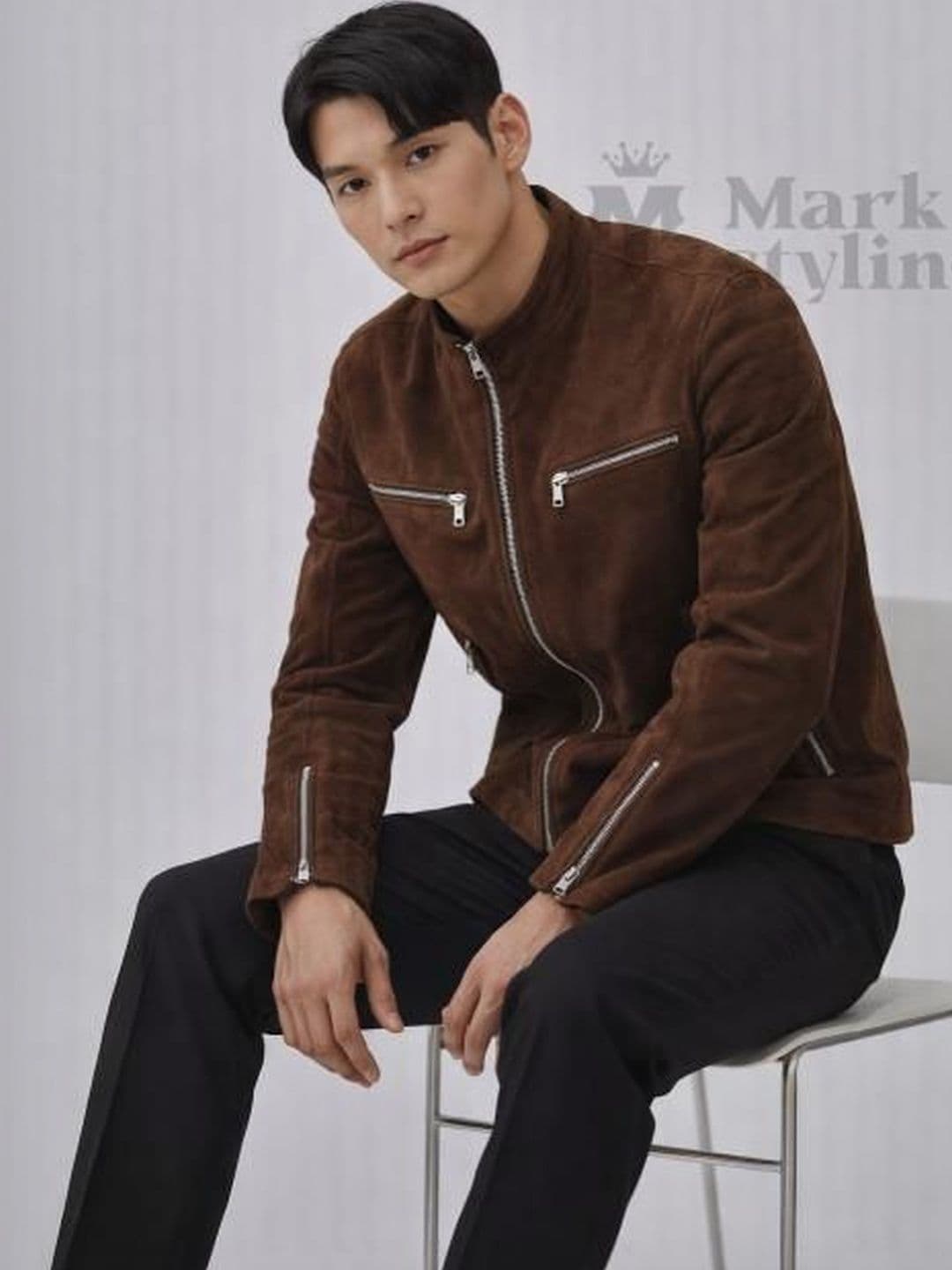Mark Styling Men Leather Biker Jacket - view 1
