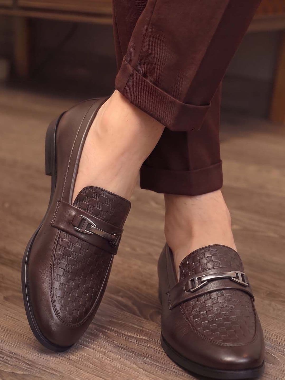 HERE&NOW Men Brown Textured Formal Loafers - view 1