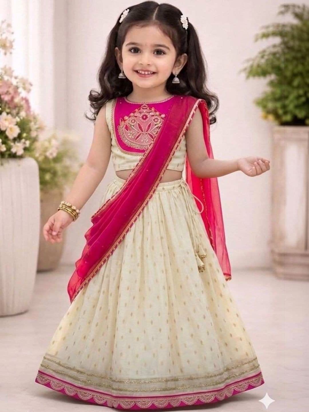 KALINI Girls Embroidered Thread Work Ready to Wear Lehenga & Blouse With Dupatta - view 1