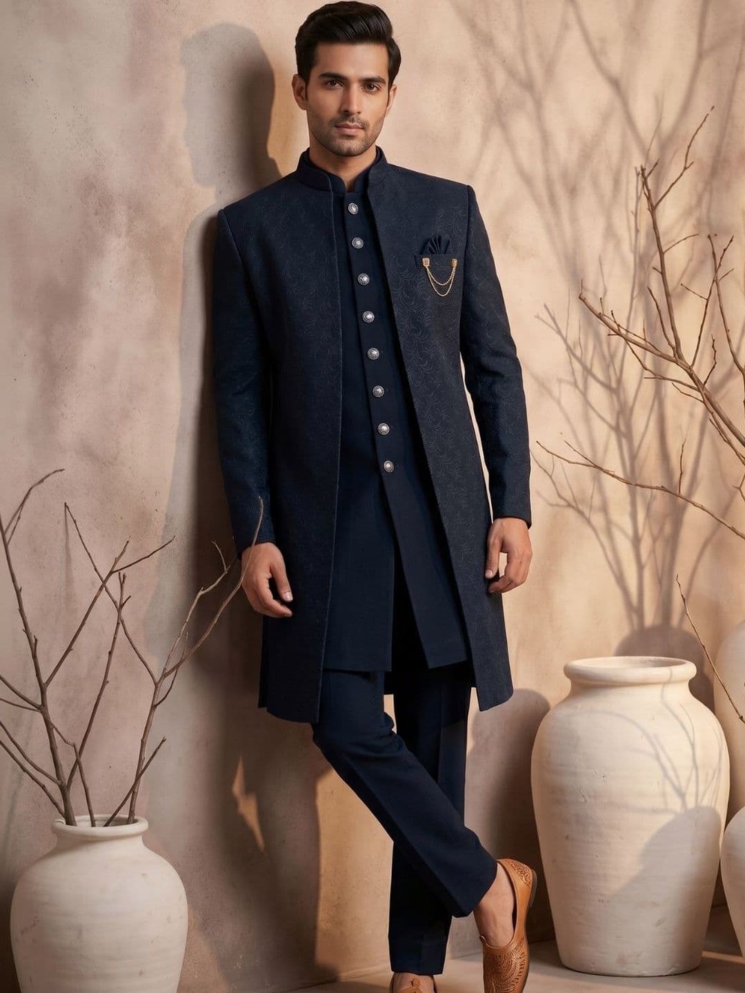 TRIANGLE Jodhpuri Self-Designed Long Sleeves Sherwani - view 1