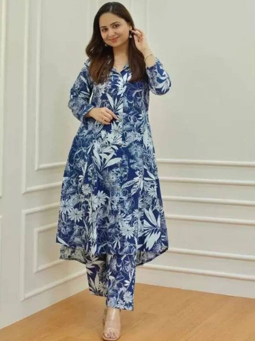 all about you Women Floral Printed Regular Pure Cotton Kurta with Trousers - view 1
