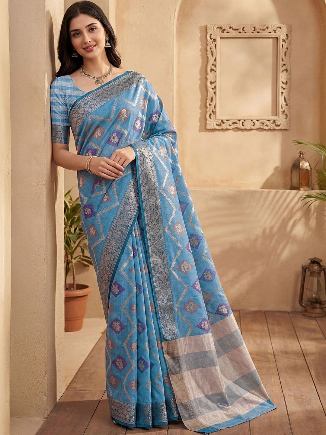 Anouk Woven Design Zari Linen Blend Banarasi Saree - view 1