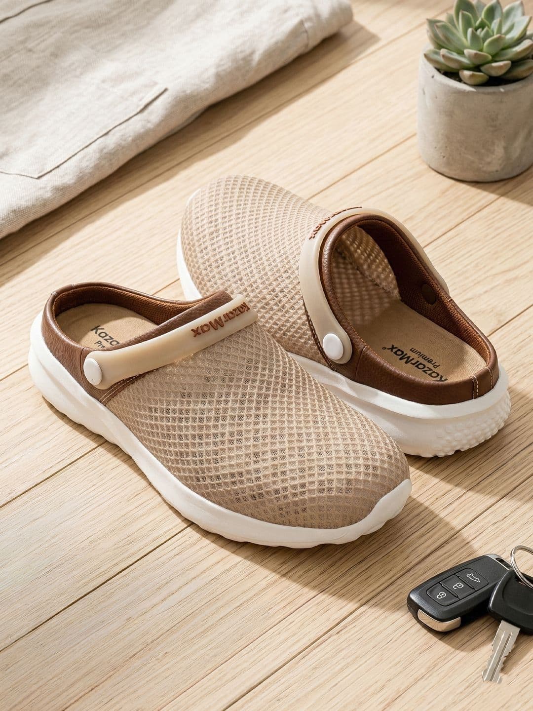 KazarMax Men Beige Mesh Comfort Fit Lightweight Clogs Sandal with Backstrap - view 1