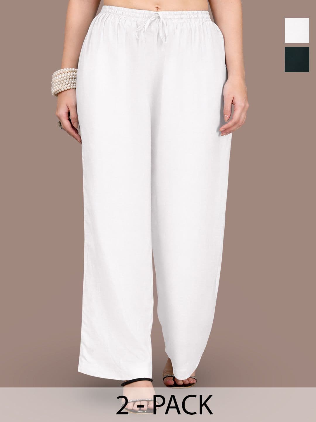 Jinfo Women Pack Of 2 Wide Leg Flared Palazzos - view 1