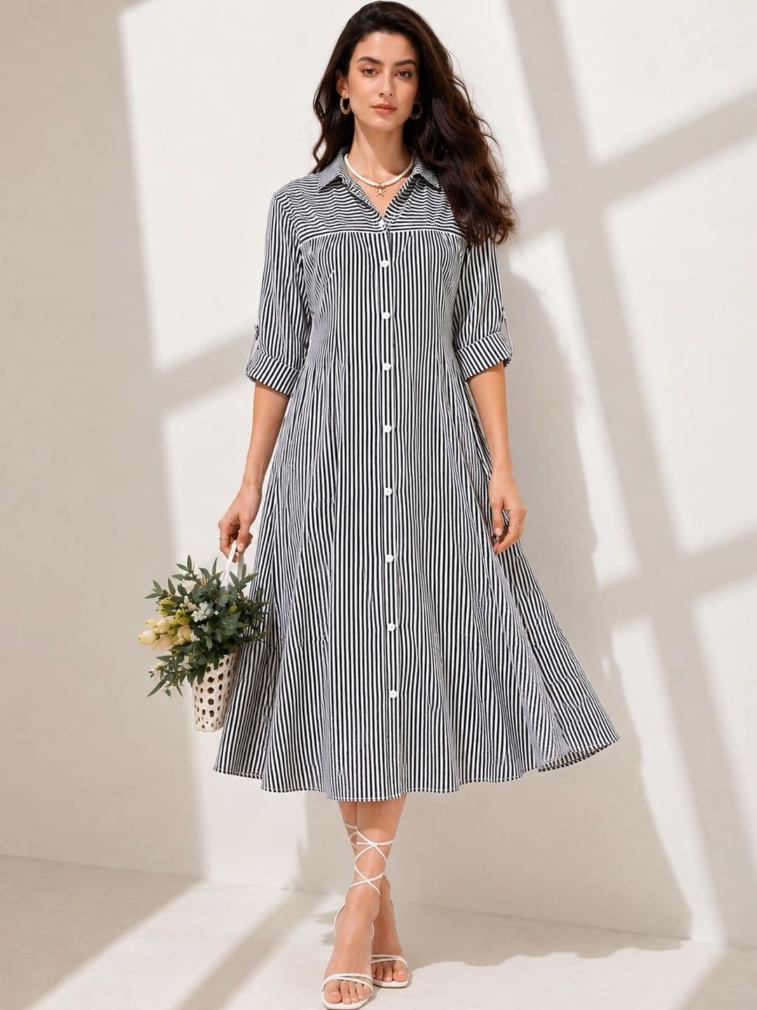 SHEETAL Associates Striped Crepe A-Line Midi Dress - view 1