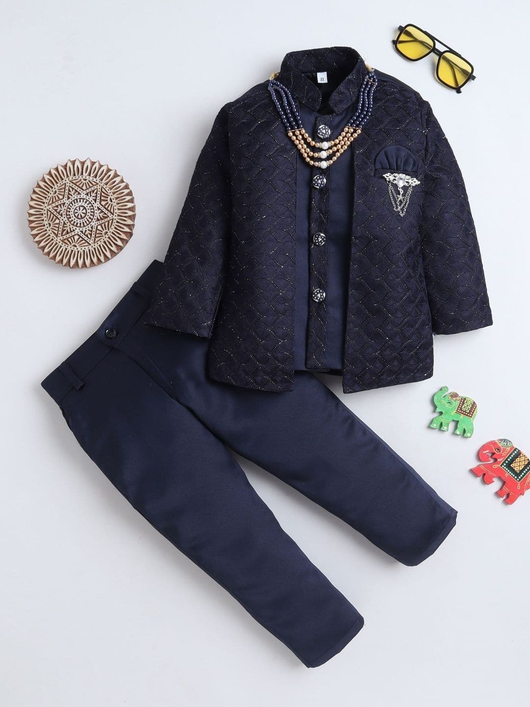 KALINI Boys Embroidered Mandarin Collar Sherwani - view 1