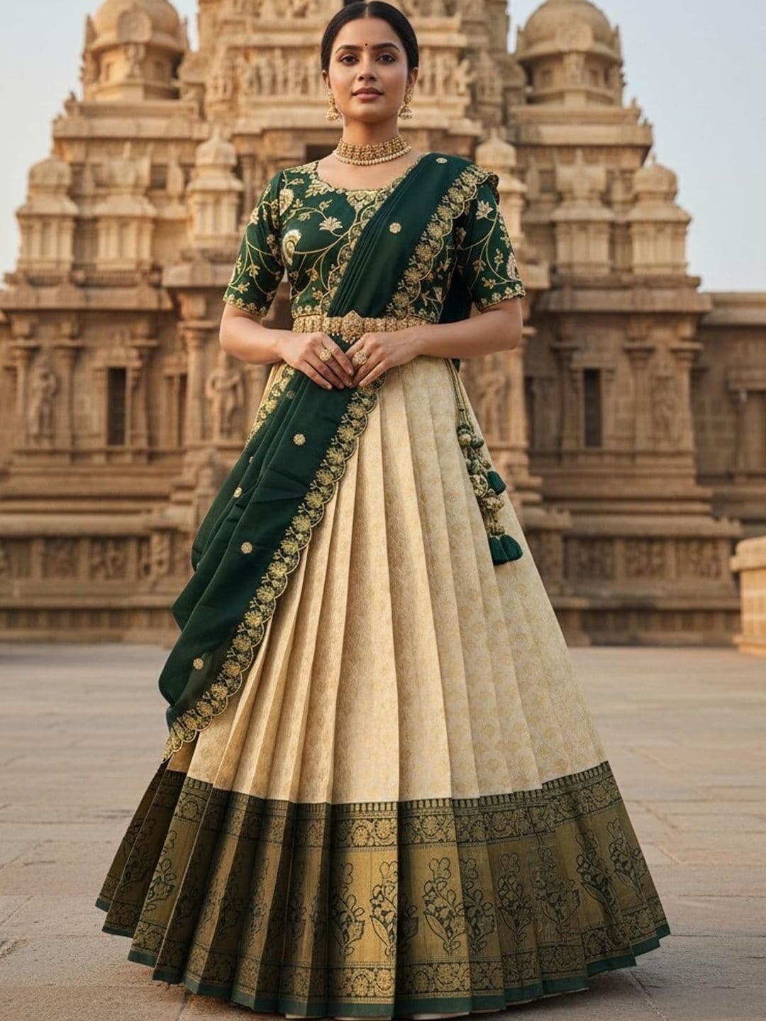 Pink Bindi Embroidered Sequinned Unstitched Lehenga & Blouse With Dupatta - view 1