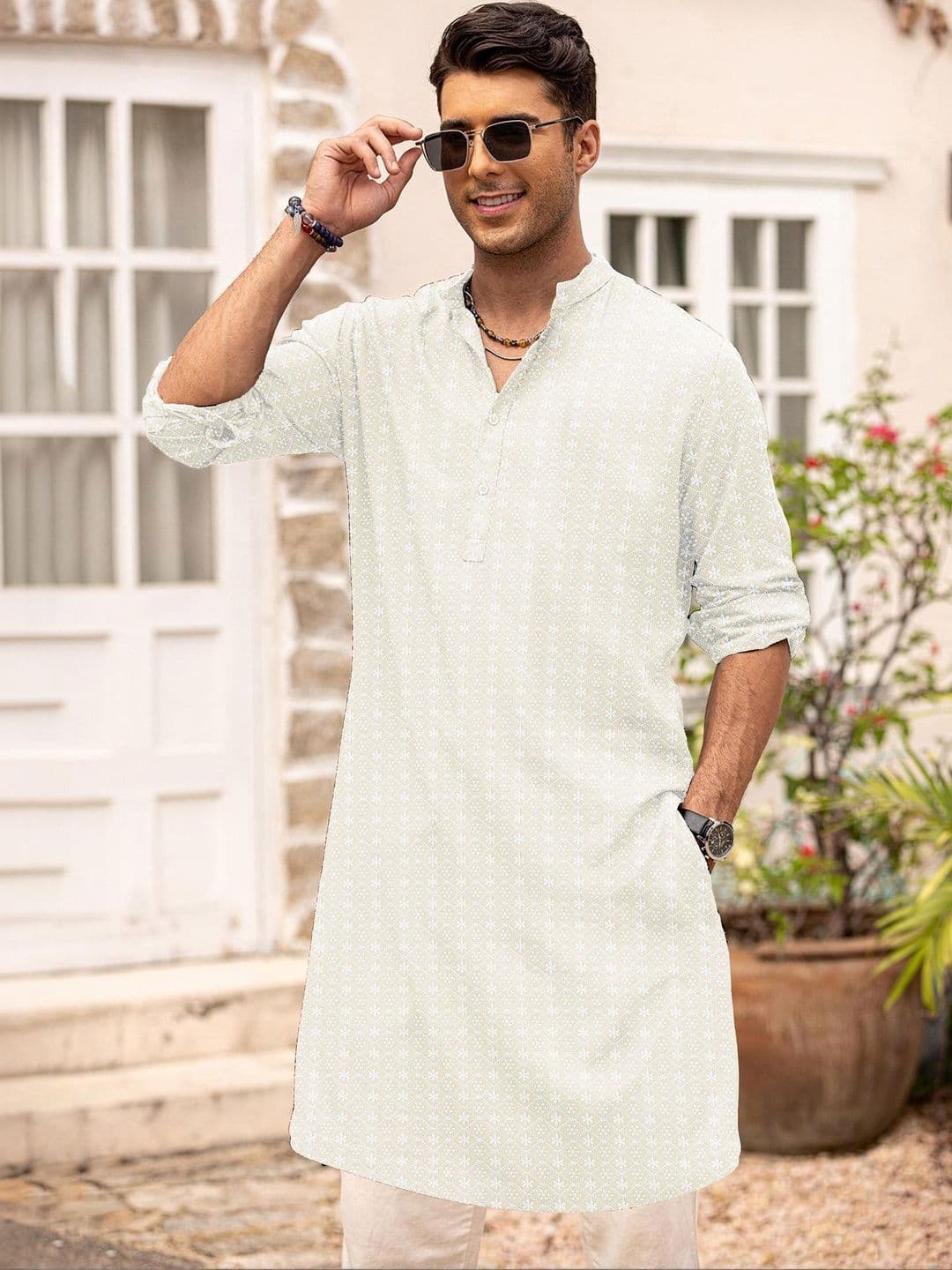 Anouk Men Mandarin Collar Embroidered Straight Kurtas - view 1