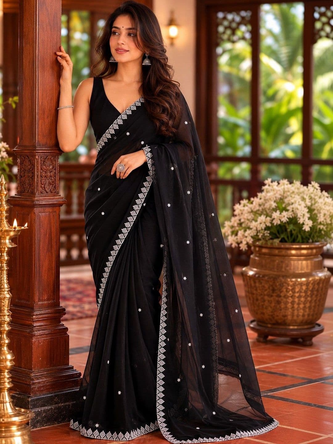 Sangria Embroidered Organza Saree - view 1