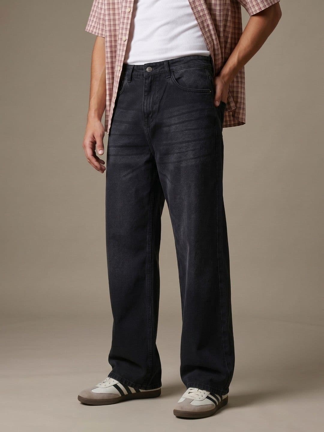 glitchez Men Pure Cotton Wide Leg Light Fade Jeans - view 1