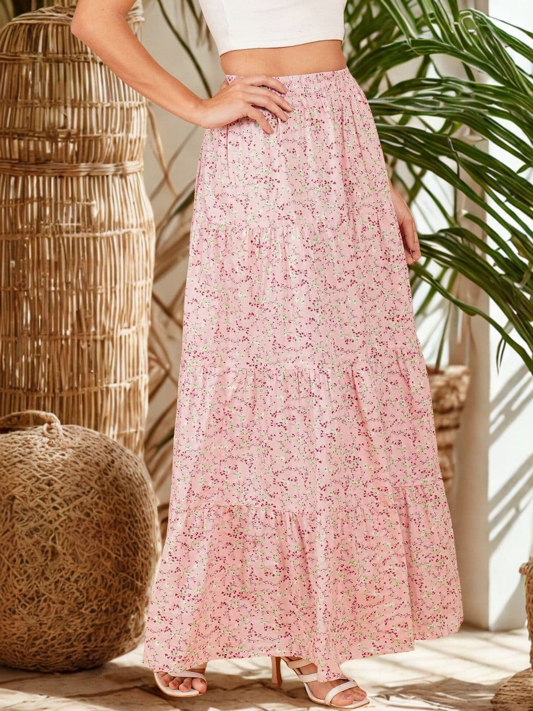 Ethic Glance Women Cotton Cotton Cambric Floral Maxi A-Line Skirt - view 1