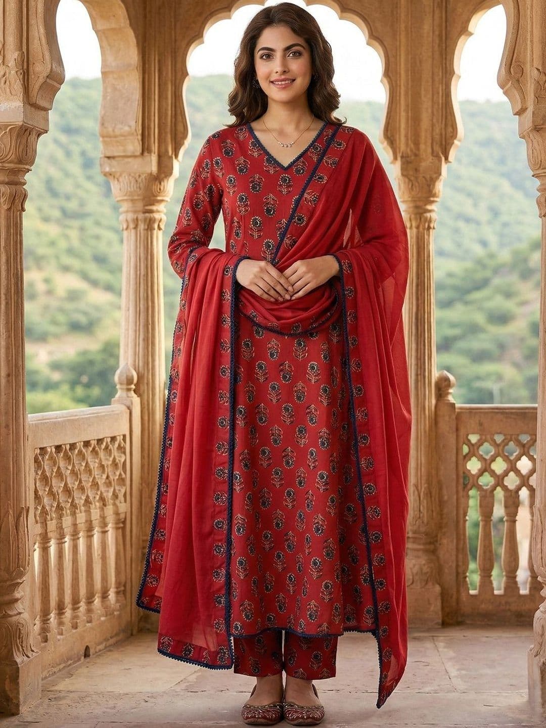 Anouk Mirage Women Ethnic Motifs Printed Regular Pure Cotton Kurta with Trousers & With Dupatta - view 1