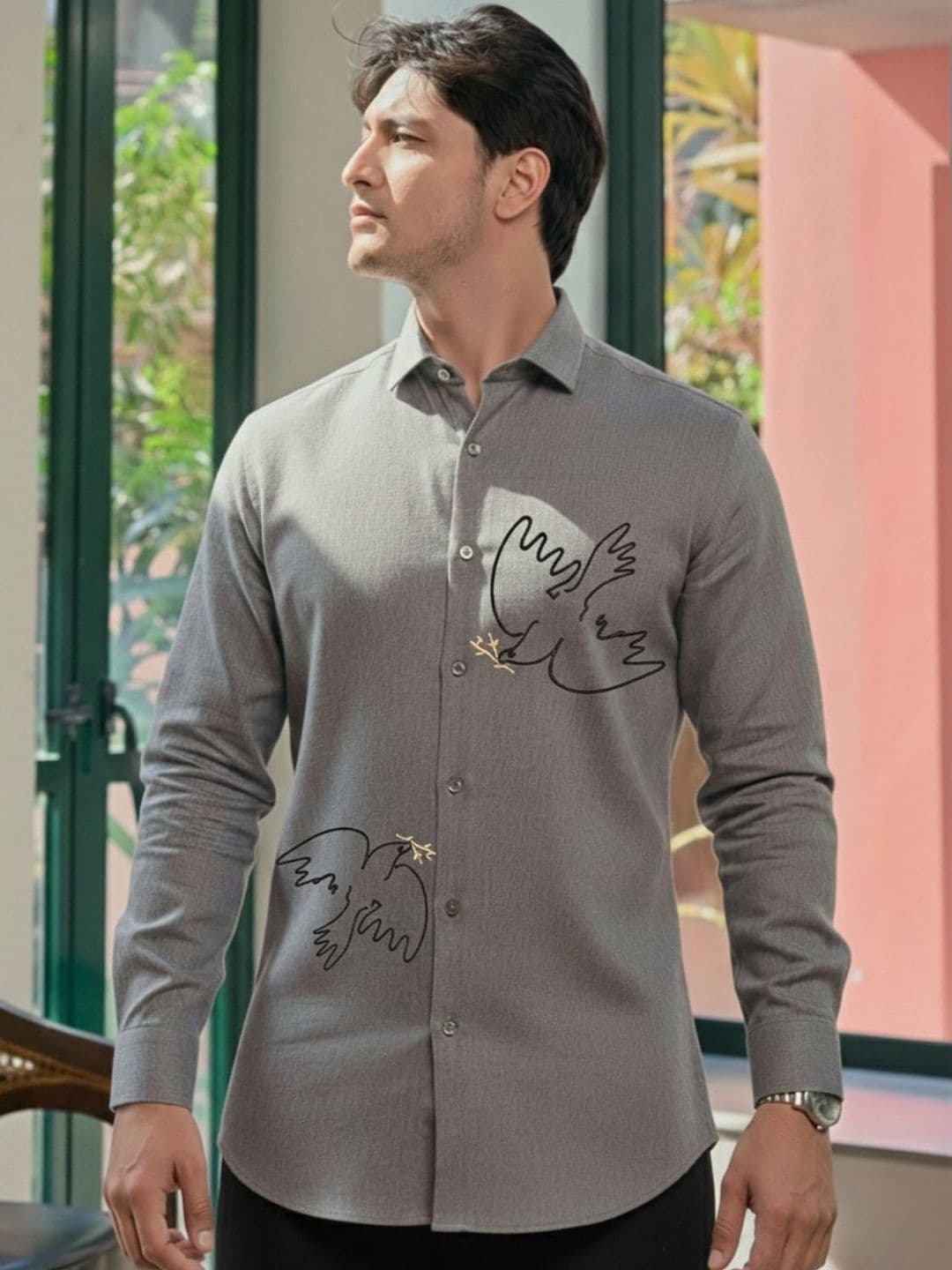 HERE&NOW Classic Printed Spread Collar Regular Fit Casual Shirt - view 1