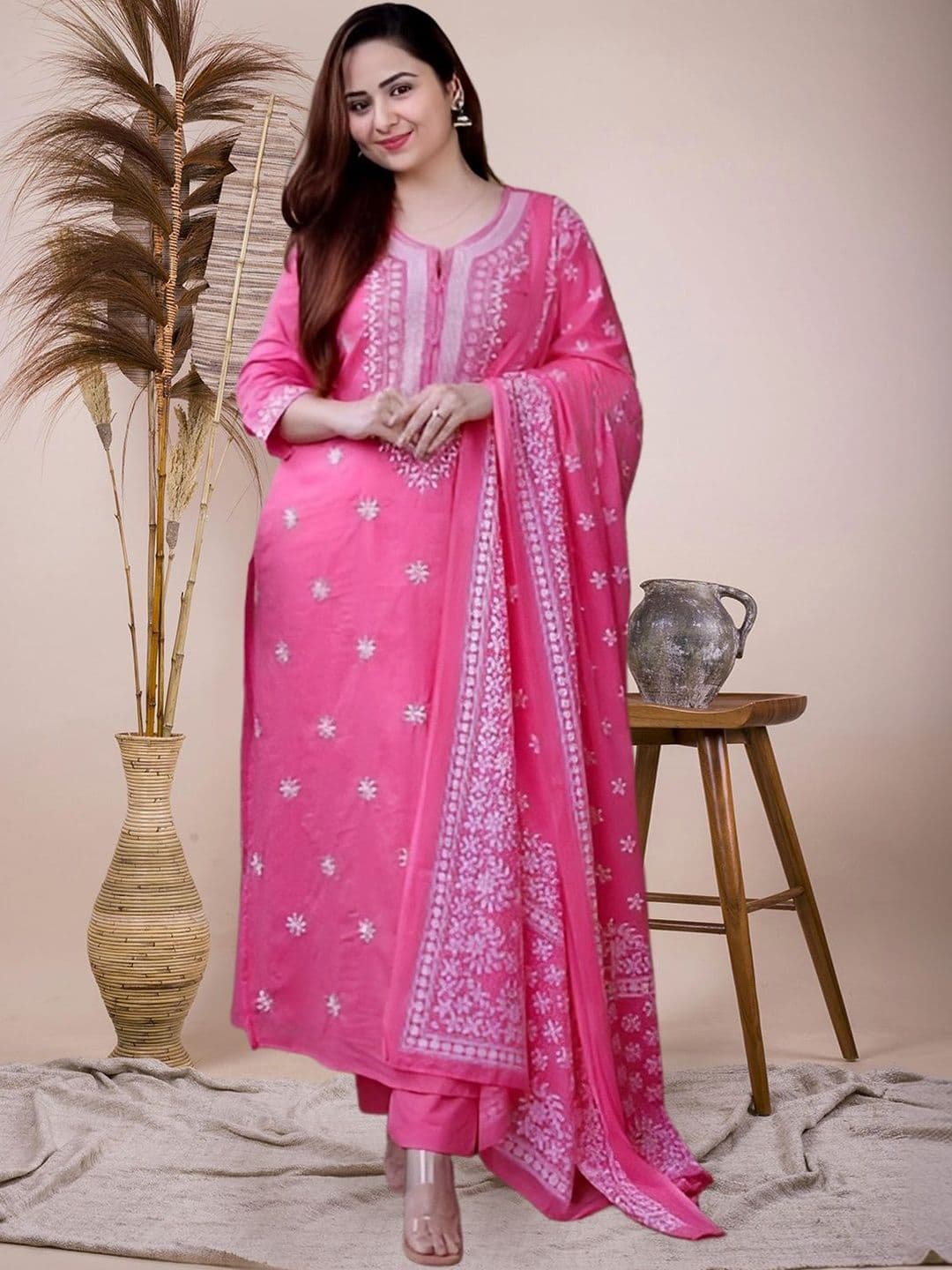 all about you Women Rayon Slub Kurta Pant Dupatta Set - view 1