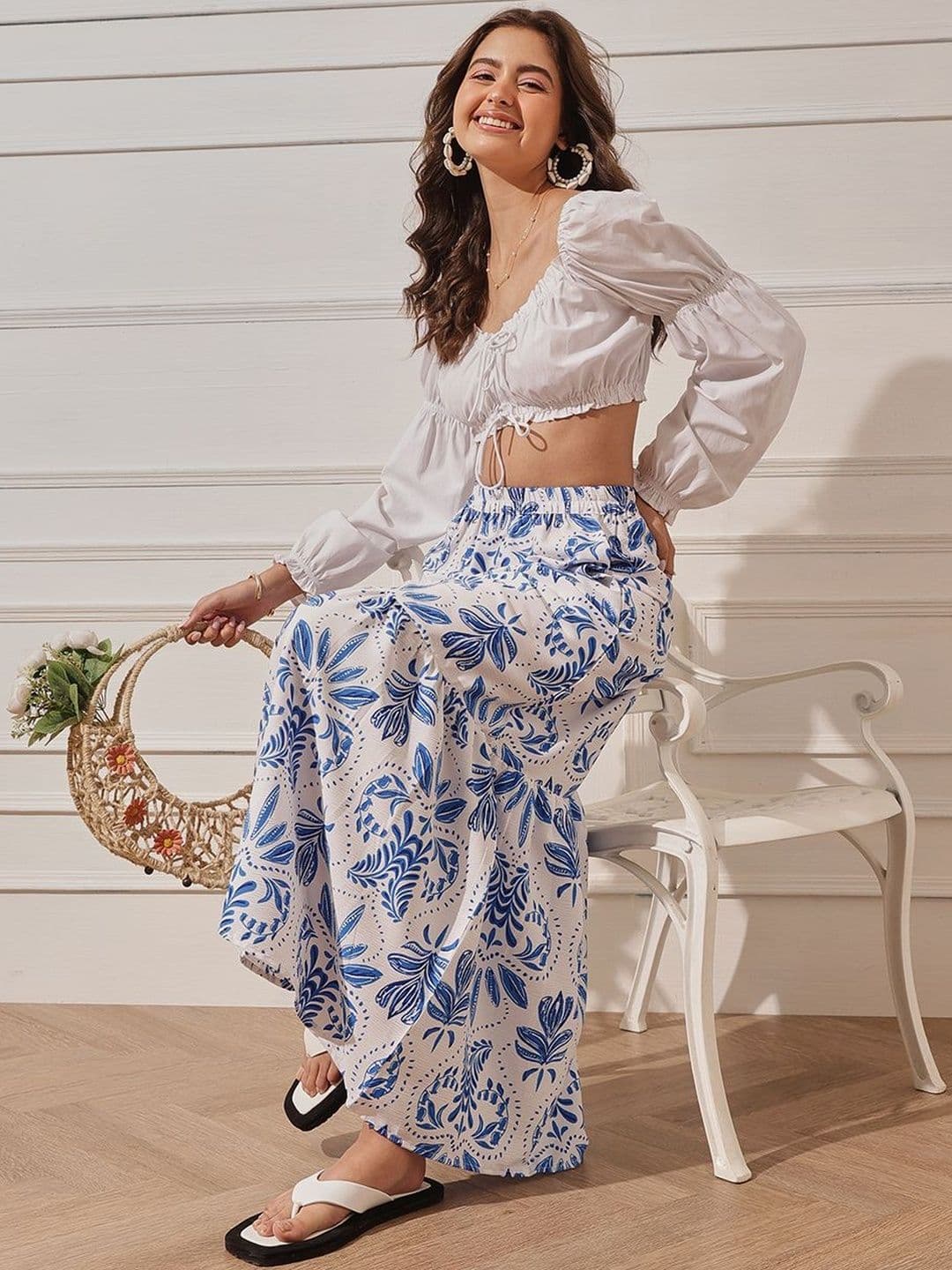 STREET 9 Women Cotton Blend Crepe Floral Bohemian Maxi Tiered Skirt - view 1